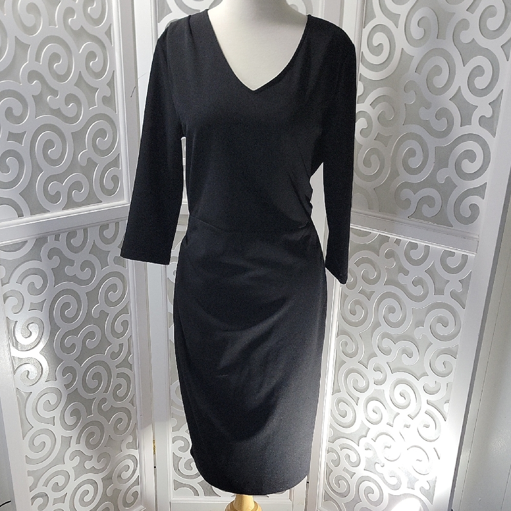 Chic Black V-Neck Long Sleeve Dress